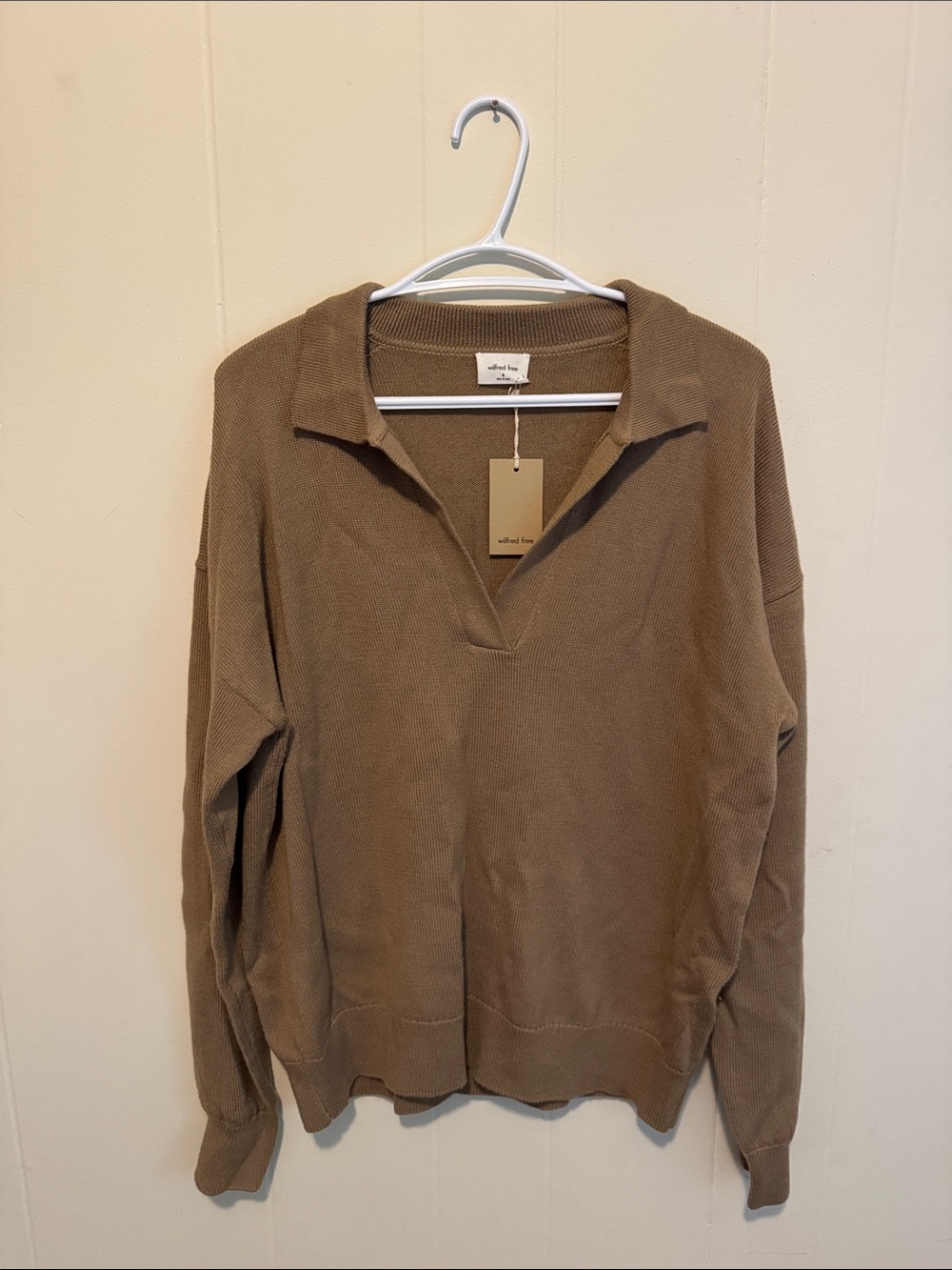 Aritzia V-Neck Collared Sweater - Camel